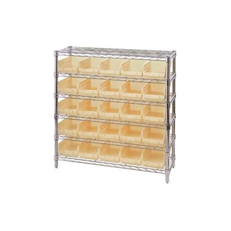 Global Industrial Chrome Wire Shelving with 25 4inH Plastic Shelf Bins Stone, 36x14x36 268980BG